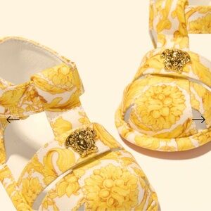 Versace Kids Floral Yellow Sandals with Gold Medusa